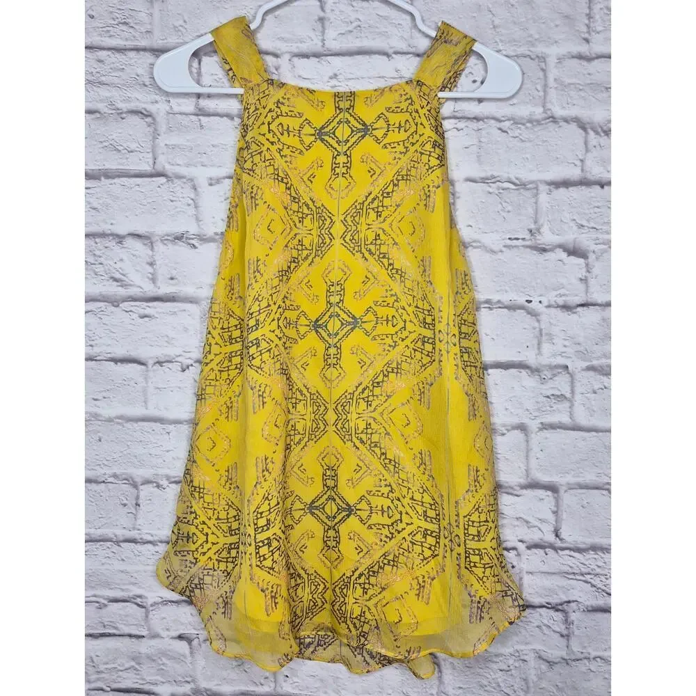 Sundance Silk Halter Top Size 16 Yellow Geometric Aztec Boho Sleeveless Blouse - Picture 3 of 7